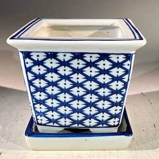 Bonsai Boy L393p Porcelain Bonsai Pot Blue & White - Square