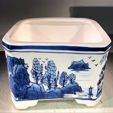 Bonsai Boy L364p Porcelain Bonsai Pot Blue & White - Rectangle