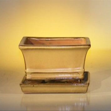 Bonsai Boy L232 8.5 x 6.5 x 3.5 in. Ceramic Bonsai Pot Olive Green - Rectangle