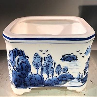 Bonsai Boy L366p Porcelain Bonsai Pot Blue & White - Rectangle