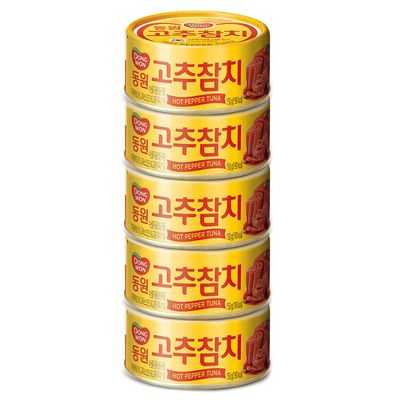 Dongwon Tuna Can With Hot Pepper Sauce, 3.5 Ounce(100g) x 5can - Korean Canned Tuna 
