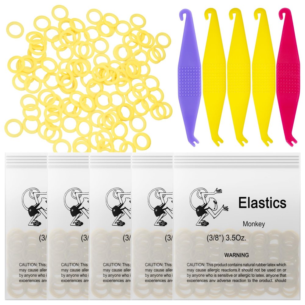 500 Pcs Orthodontic Elastic Rubber Bands, 3.5 Ounces Heavy Dental Rubber Traction Bands, Free Elastic Placer for Braces (3/8",Monkey)