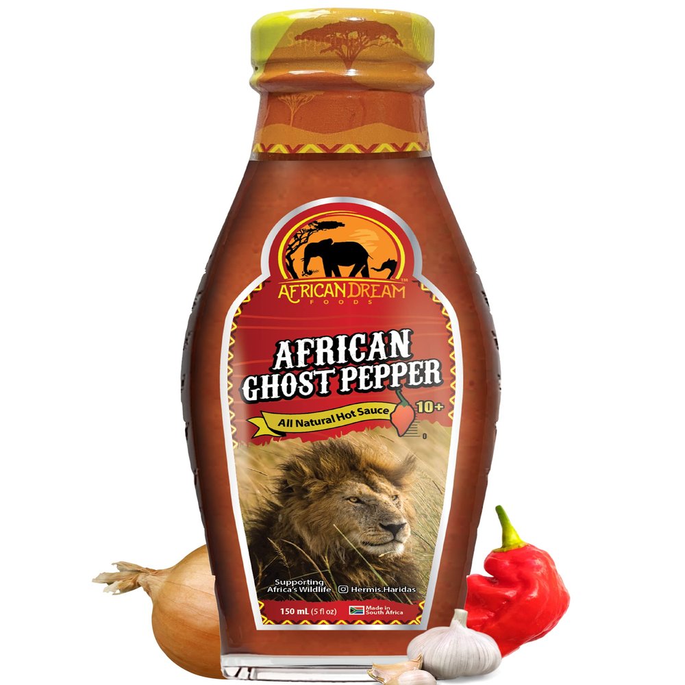 African Ghost Pepper Hot Sauce by African Dream Foods | Extremely Spicy Sauce | Vegan, Non-GMO | Glass Bottle, 5 fl oz