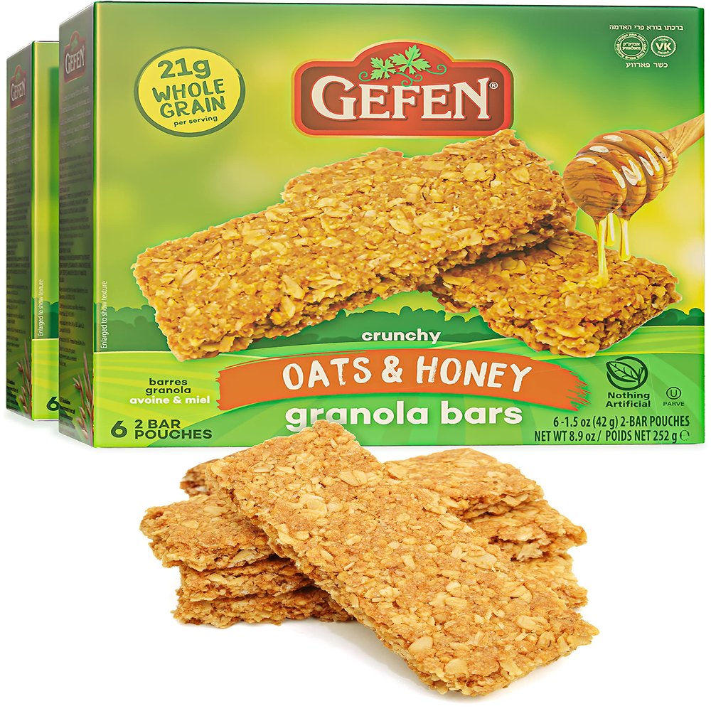 Gefen Oats N' Honey Granola Bar (2 Pack = 24 Bars) | All Natural, Delicious, High Energy Snack, Kosher