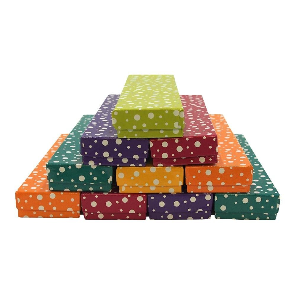 CuteBox Glossy Polka Dot Cotton Filled Boxes 10pcs (8" x 2" x 1") for Jewelry, Retail, Merchandise, Party Favors, Gift Boxes, Handmade, Homemade, Arts and Crafts