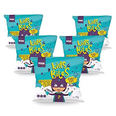 Raw Bites, Kids Bites - Peanut Butter Puffs, 10 X 25 Gr (10x0.9oz), Healthy Protein Puffs, Protein Snack, Fresh & Crunchy, Boosting Energy Enhancing Muscle Growth & Maintenance, Gluten Free, No Junk