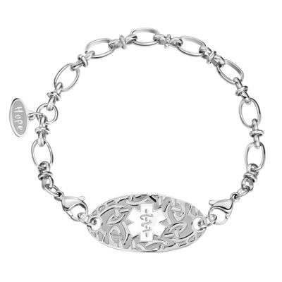 ASTERY Customized Celtic Knot Medical Alert ID Chain Bracelet with Free Engraving for Women,Personalized Emergency Identification Bracelet Medical Alert ID Jewelry,6.0 to 9.0 Inches