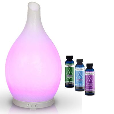AROMAR Ultrasonic Oil Diffuser, Cool Mist Humidifier with top 3 Aromatic Oils for Aromatherapy Essential Oils, Novelty Design, 360 Degree Rotating Glass Decanter, 7 LED Colors, & auto Shut-Off 100ml.