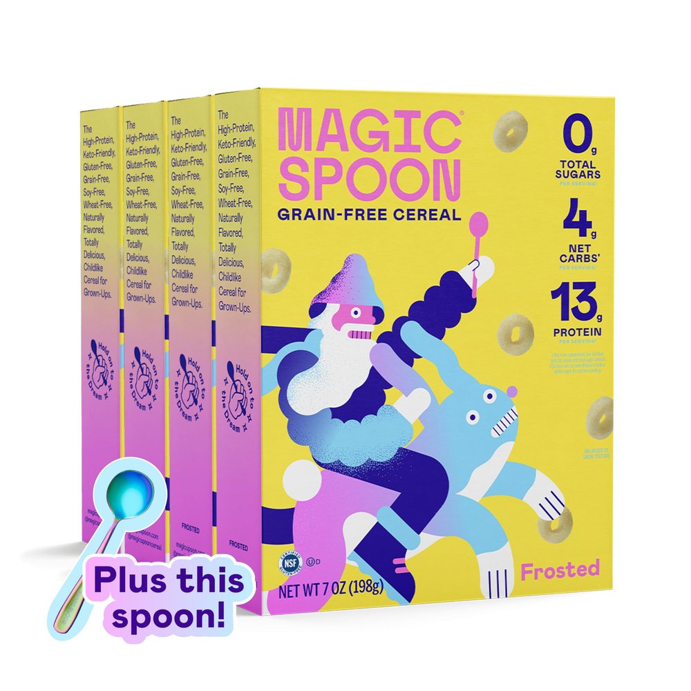 Magic Spoon Cereal - High Protein Cereals - Sugar Free Snacks & Breakfast Food - Grain & Gluten Free Cereal - Healthy Snacks for Kids & Adults - Low Carb & Keto Friendly - 4 Pack, Frosted