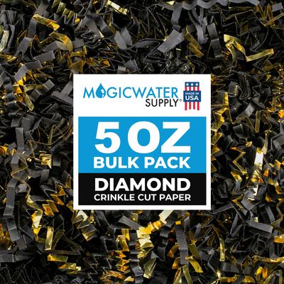 MagicWater Supply - 5 oz - Black & Gold - Crinkle Cut Paper Shred Filler great for Gift Wrapping, Basket Filling, Birthdays, Weddings, Anniversaries