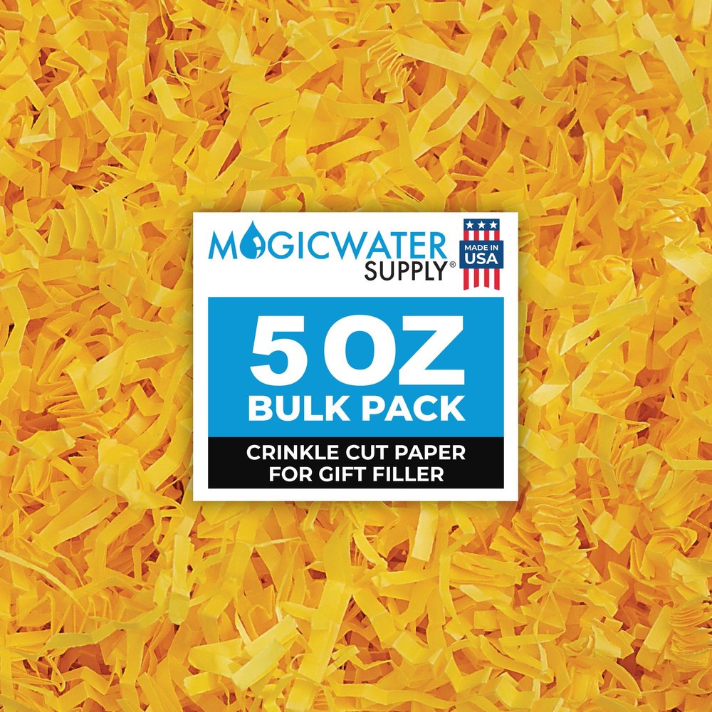 MagicWater Crinkle Cut Paper for Gift Baskets - 5 oz - Yellow - Perfect for Shredded Paper Filler, Basket Filler, Gift Boxes, Bridesmaid Gifts, Christmas Stuffers & More Ideal for All Occasions