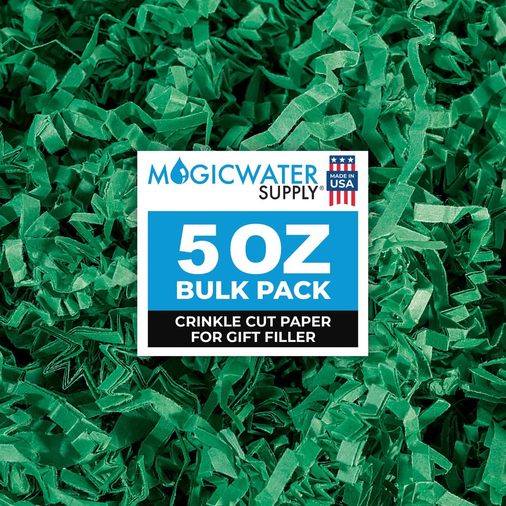 MagicWater Crinkle Cut Paper for Gift Baskets - 5 oz - Green - Perfect for Shredded Paper Filler, Basket Filler, Gift Boxes, Bridesmaid Gifts, Christmas Stuffers & More  Ideal for All Occasions
