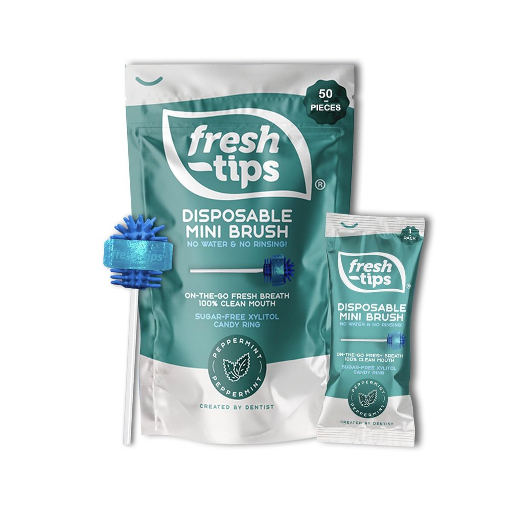 Fresh-Tips | Disposable Mini Toothbrush | Travel Toothbrush | Fresh Breath & White Teeth on The Go, Peppermint | 50 Pieces