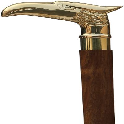 Stick Handmade Wooden Walking Cane with Eagle-Head Shaped Brass Handle, 37.2 x 4 x 1 inches, Gold