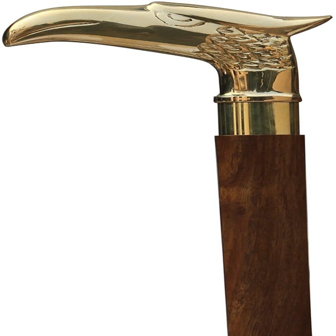 Stick Handmade Wooden Walking Cane with Eagle-Head Shaped Brass Handle, 37.2 x 4 x 1 inches, Gold