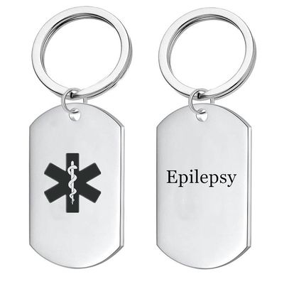 KBNSUIAN Customized ID Medical Alert Epilepsy Awareness Keychain Personalized Medic Alarm Namplate Key Tag Disease Allergy Identification Reminder for Men Women,with Aid Bag