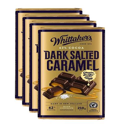 Whittaker's Dark Salted Caramel Chocolate Block (Pack of 4) Made in New Zealand