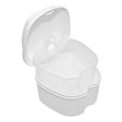 Genco Dental Denture Case, Denture Box with Strainer, Night Cleaner Denture Bath Box for Retainer, Mouthguard, False Teeth, and Denture Cleaning (White)