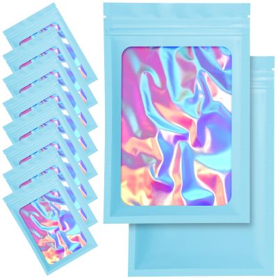 100 Pack Mylar Bags - 2.8 x 4 Inch Resealable Smell Proof Bags Foil Pouch Flat Bag with Front Window Blue