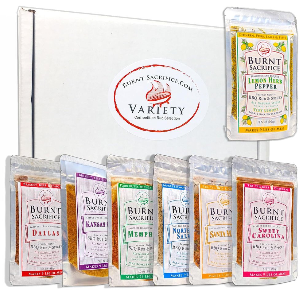 Burnt Sacrifice Big 7 BBQ Rub Spices And Seasonings Set (7x 3.5 Oz Packets) Celebrate American Heritage, Great Grilling Gift for Men or Dad