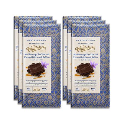 Whittaker's Marlborough Sea Salt and Caramel Brittle with Saffron Chocolate 100g (Pack of 6) Made in New Zealand