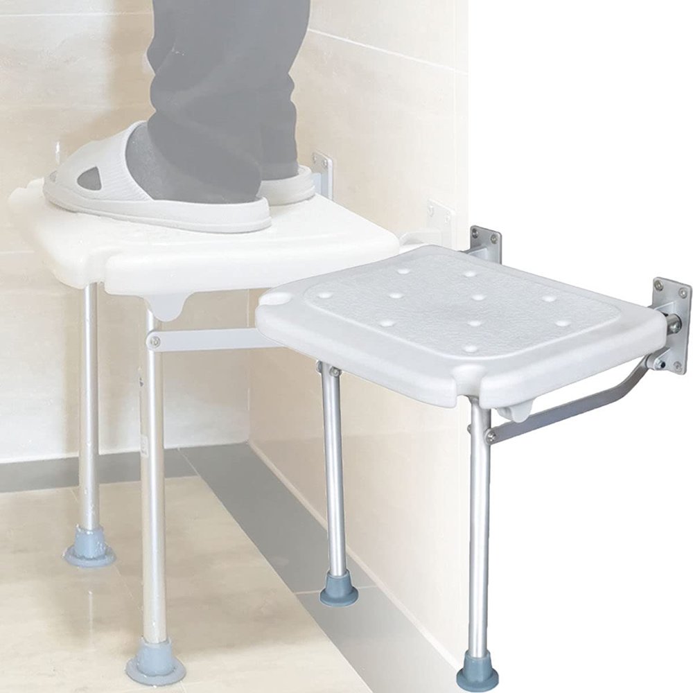 WZFANJIJ Folding Shower Seat - Durable, Foldable Bath Seats with Wall Mounted Chrome Brackets - Chairs for Showering for Adults, Elderly, and Seniors