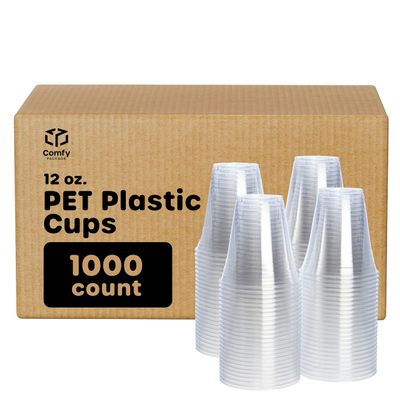 Comfy Package [Case of 1,000 12 oz. Crystal PET Clear Plastic Cups for Party - Ideal for Cold Beverages, Smoothies, and Parties
