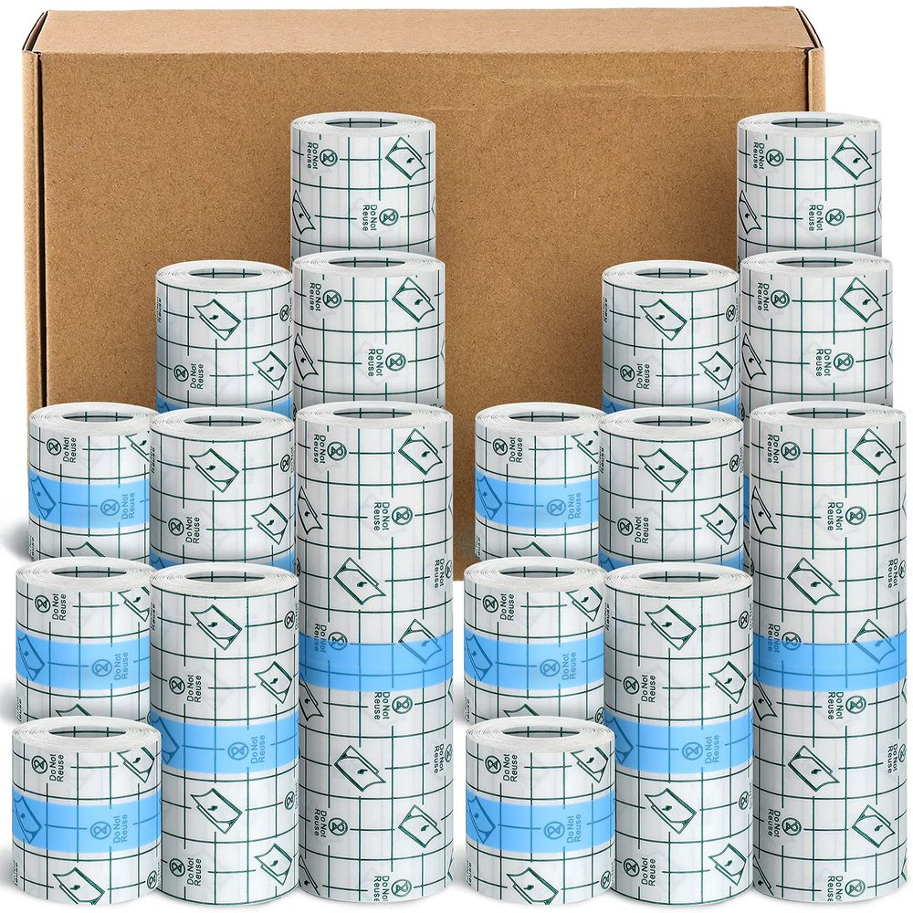 18 Rolls Waterproof Bandages Swimming Waterproof Film Dressing Roll Wounded Tape for Skin Adhesive Bandages for Shower, Tattoo, Swimming, 3 Sizes