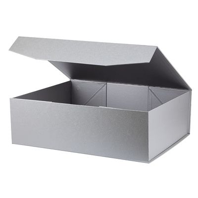 OBMMIRAO Upgrade 3Pcs Silver Grey Extra Large Gift Box with Lid for Presents,16.5 x13 x5 Inches, Hard Magnetic Wedding Dress Boxes Storage,Reusable Foldable Bridesmaid Proposal Box