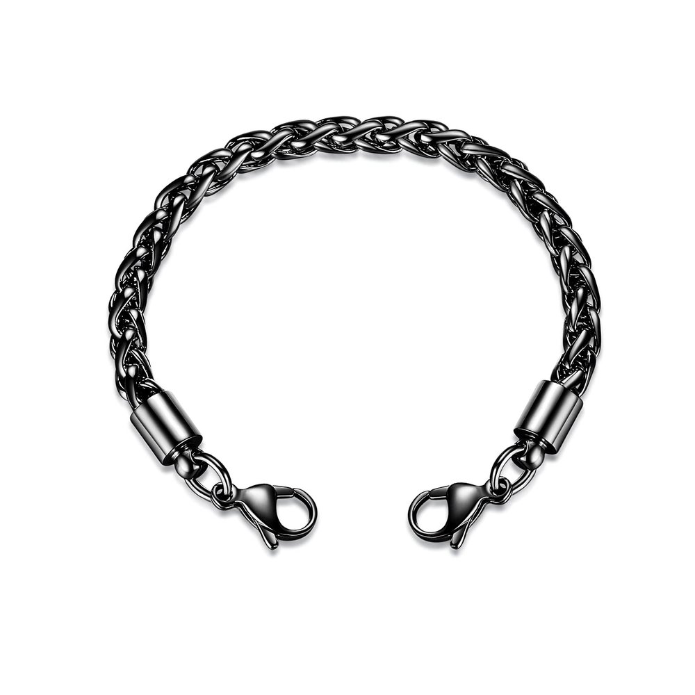 LinnaLove-Black Wheat Chain Interchangeable Bracelets-Match Medical id tag(CK02B-7)