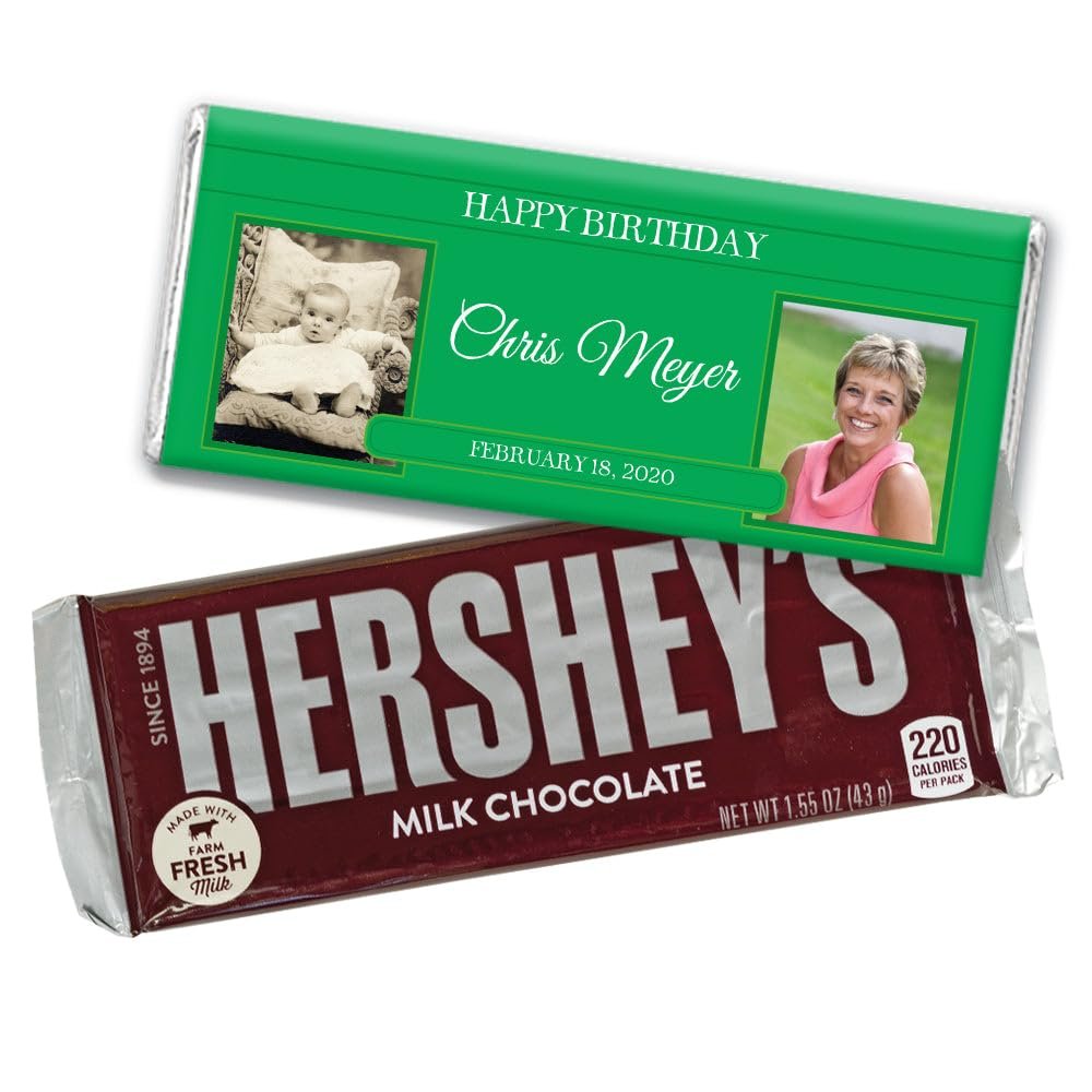 12ct Photo Birthday Party Candy Favors For Adults Bars (12 Pack) - All Ages -Then & Now Photos - Green