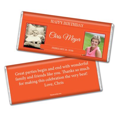 12ct Photo Birthday Party Candy Favors For Adults Bars (12 Pack) - All Ages -Then & Now Photos - Orange