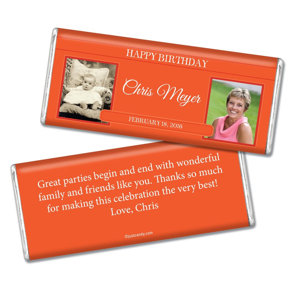 12ct Photo Birthday Party Candy Favors For Adults Bars (12 Pack) - All Ages -Then & Now Photos - Orange