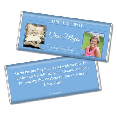 12ct Photo Birthday Party Candy Favors For Adults Bars (12 Pack) - All Ages -Then & Now Photos - Cornflower Blue