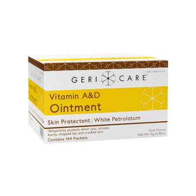 Gericare Vitamin A and D Ointment White Petrolatum, Multi-Purpose Skin Protectant, Moisture-Sealing & Soothing for Dry or Irritated Skin, Individually Wrapped 5g Packets, 144 Pack
