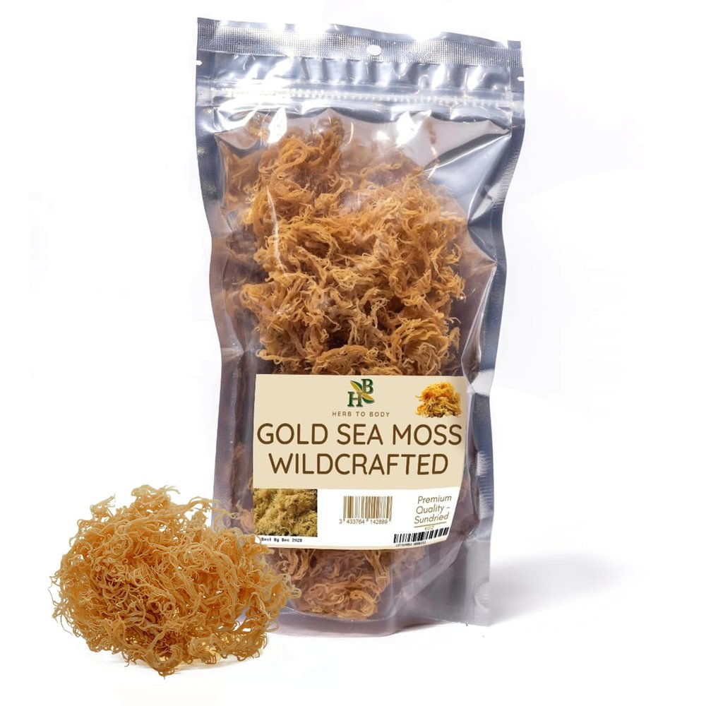 Herb To Body Irish Sea Moss  4oz, Gold, 100% Wildcrafted from Saint Lucia, Raw and Dried Sea Moss, Vegan Superfood with 90+ Minerals, Non-GMO