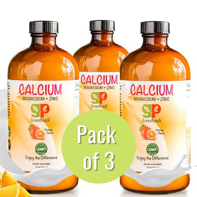 GreenPeach Liquid Calcium for Kids - Magnesium, D3 & Zinc Supplement - Calcium Citrate & Vitamin D3 Kids Calming Syrup - No Sugar No Artificial Flavors - Vegetarian Kosher (3-Pack)