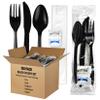 KitchenDine 100 Pack Medium Weight Wrapped Black Plastic Cutlery Pack with Napkin and Salt/Pepper Packets (Black) view 1