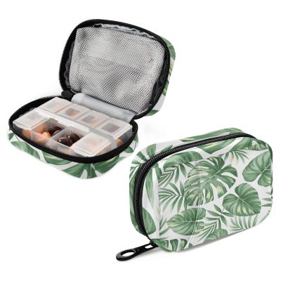 ZOEO Palm Pill Cases Bag Tropical Vitamin Pill Box Organizers 7 Day Medicine Container Case Supplement Holder