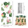 Geyee 100 pcs Hawaiian Luau Cellophane Treat Bags, Summer Tropical Aloha Themed Candy Palm Leaves Hibiscus Goodie Bag With 100 Silver Twist Ties for Kids Birthday Party Favor, Clear, 10.8x5 in view 2