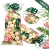 Geyee 100 pcs Hawaiian Luau Cellophane Treat Bags, Summer Tropical Aloha Themed Candy Palm Leaves Hibiscus Goodie Bag With 100 Silver Twist Ties for Kids Birthday Party Favor, Clear, 10.8x5 in view 3