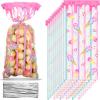 Geyee 100 Pieces Sweet Party Favors Ice Cream Treat Bags Plastic Candy Clear Cellophane Gift Bags with 100 Silver Twist Ties for Girls Kids Sweet Birthday Baby Shower Decorations Supplies view 1