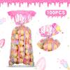 Geyee 100 Pieces Sweet Party Favors Ice Cream Treat Bags Plastic Candy Clear Cellophane Gift Bags with 100 Silver Twist Ties for Girls Kids Sweet Birthday Baby Shower Decorations Supplies view 3