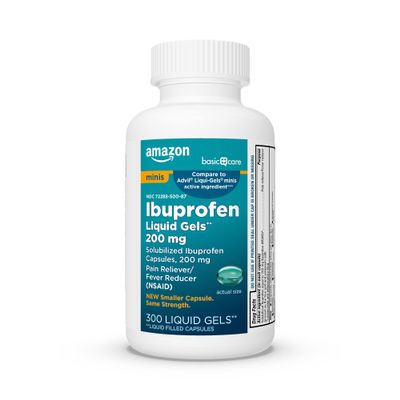 Amazon Basic Care Ibuprofen Mini Liquid Gels, 200 mg, Pain Reliever and Fever Reducer for Headache, Backache, Arthritis Pain, Menstrual Cramps and Toothaches, Fast-Acting, 300 Count
