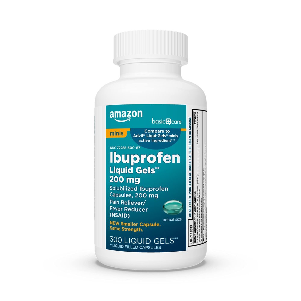 Amazon Basic Care Ibuprofen Mini Liquid Gels, 200 mg, Pain Reliever and Fever Reducer for Headache, Backache, Arthritis Pain, Menstrual Cramps and Toothaches, Fast-Acting, 300 Count