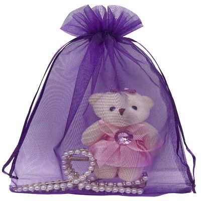 100pcs Purple Organza Gift Bags 6X9 Inch Small Mesh Drawstring Pouch Jewelry Bags for Wedding Party Favor Halloween Goodie Treat Bag