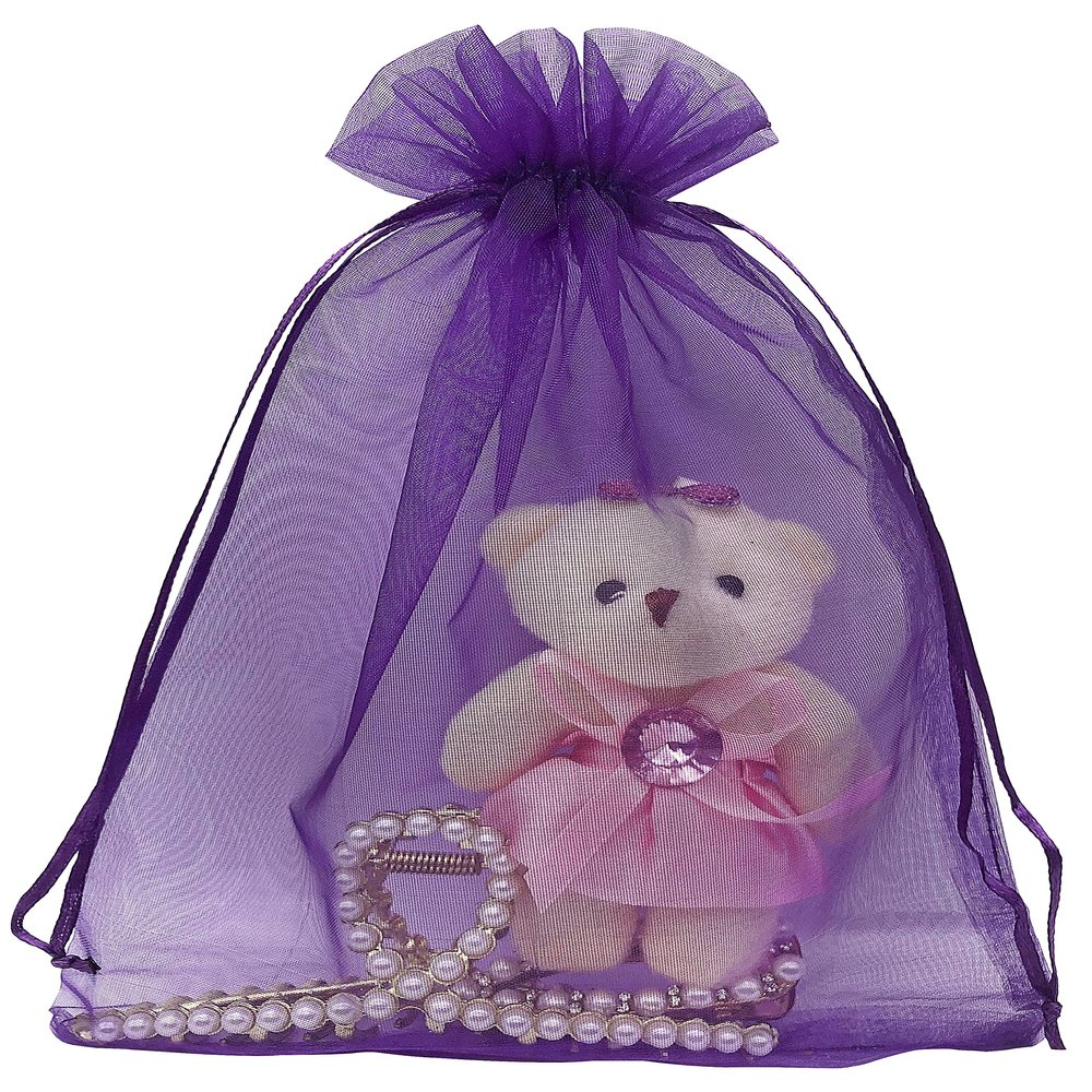 100pcs Purple Organza Gift Bags 6X9 Inch Small Mesh Drawstring Pouch Jewelry Bags for Wedding Party Favor Halloween Goodie Treat Bag