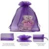 100pcs Purple Organza Gift Bags 6X9 Inch Small Mesh Drawstring Pouch Jewelry Bags for Wedding Party Favor Halloween Goodie Treat Bag view 4
