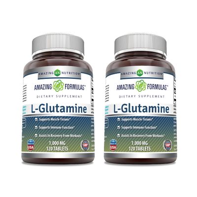 Amazing Formulas L Glutamine 1000 mg Tablets | Amino Acid Supplement for Men & Women | Non-GMO | Gluten Free (2 Pack, 120, Count)