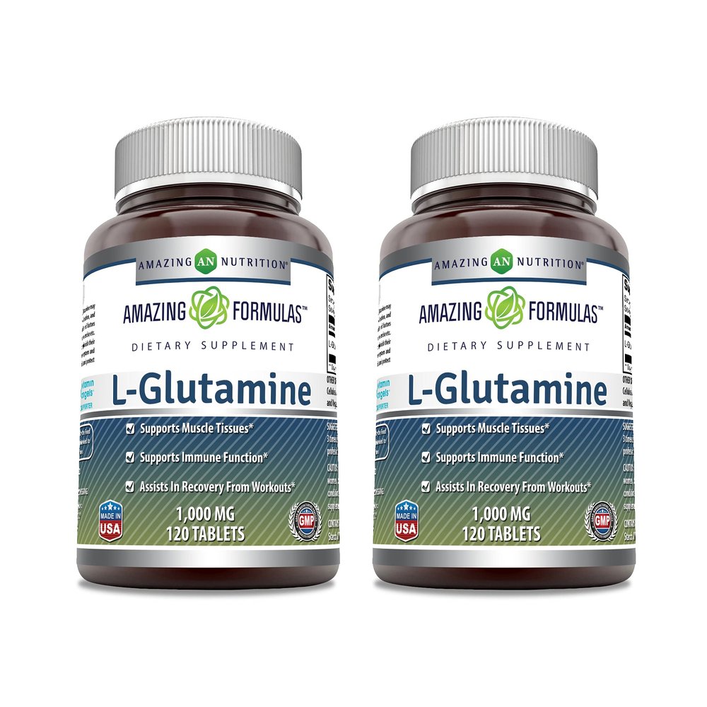 Amazing Formulas L Glutamine 1000 mg Tablets | Amino Acid Supplement for Men & Women | Non-GMO | Gluten Free (2 Pack, 120, Count)